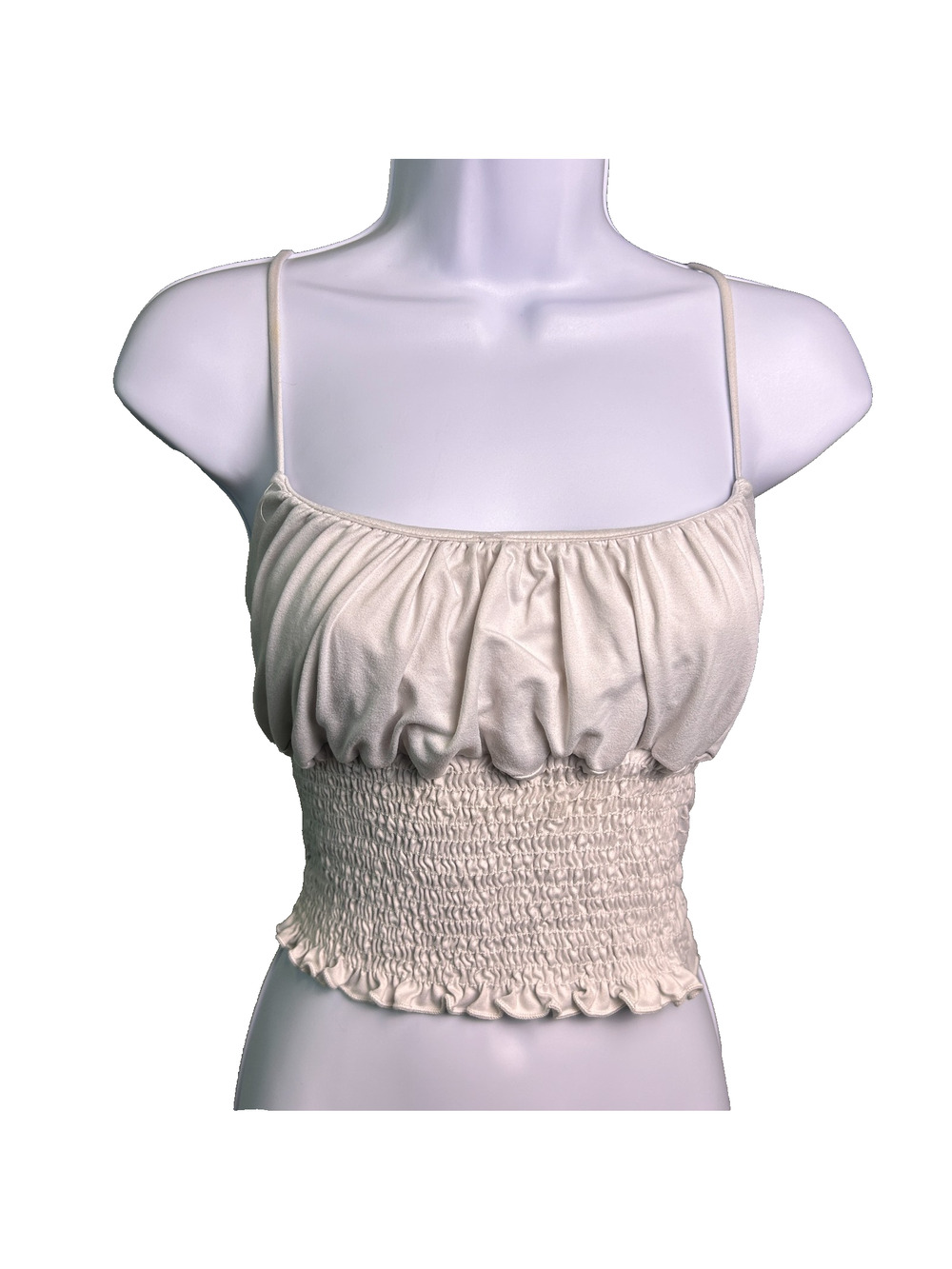Gaze Smocked Spaghetti Strap Camisole Womens M Stretch Ruched Bust Ruffle Hem